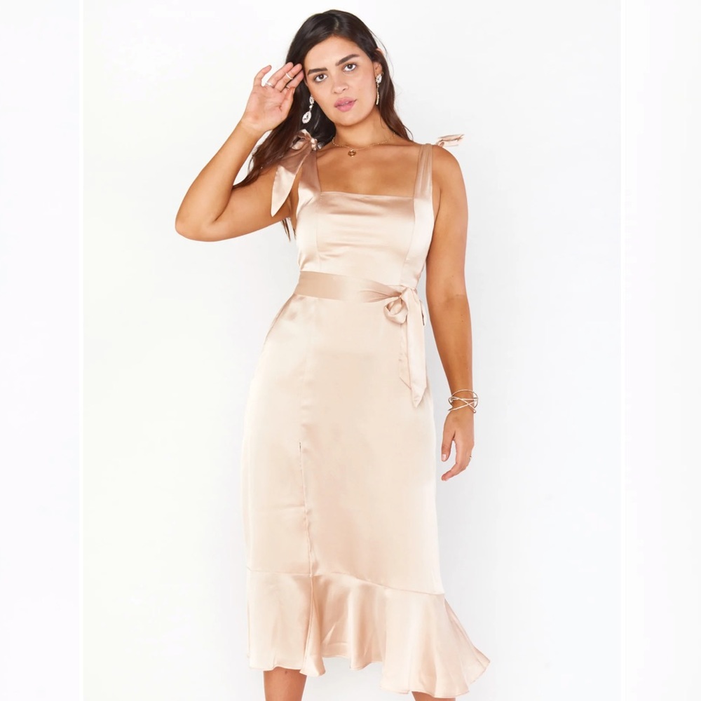 NWT Claire midi luxy satin champagne